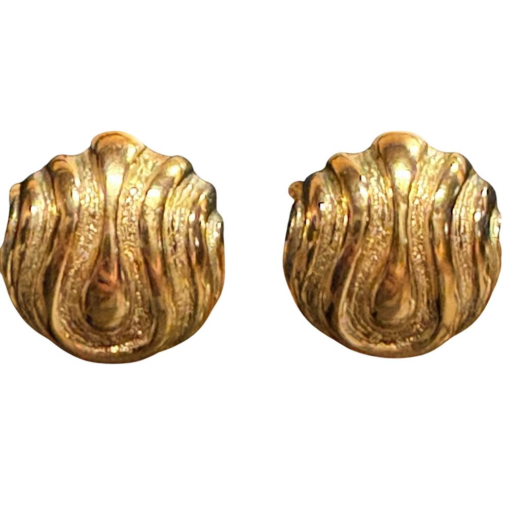 Italian Bronzallure Earrings 18K Yellow Gold Plated Ribbed Swirl Button Dome
